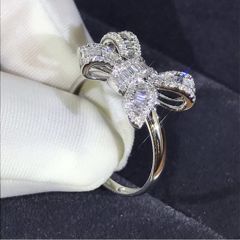 RKKOJJO 925 Sterling Silver Shiny Full Diamond Gemstone Ring Cubic Zirconia Rings CZ Diamond Butterfly Ring Eternity Engagement Wedding Band Ring for Women (US Code 8) - Image 5