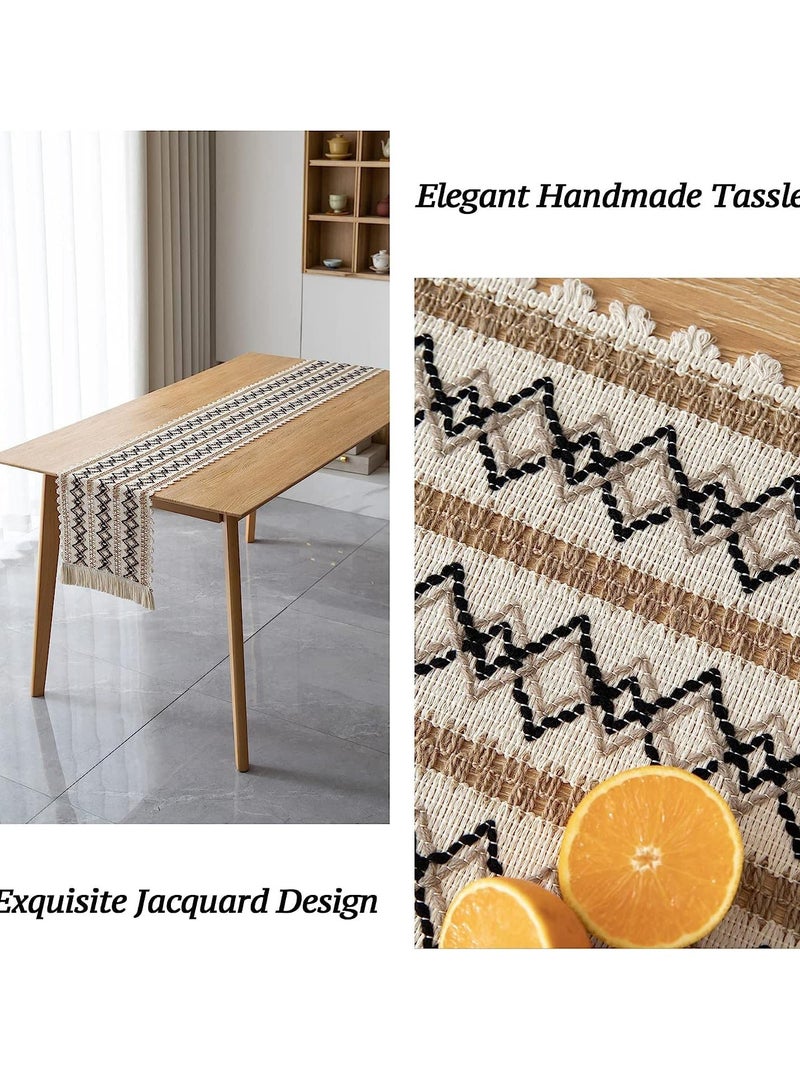 SYOSI Burlap Splicing Table Runners Boho Runner With Tassels Handmade Woven Fabric Decorative For Kitchen Dining Restaurant Hotel Wedding Cafe Party 30 X 180 Cm - Image 1