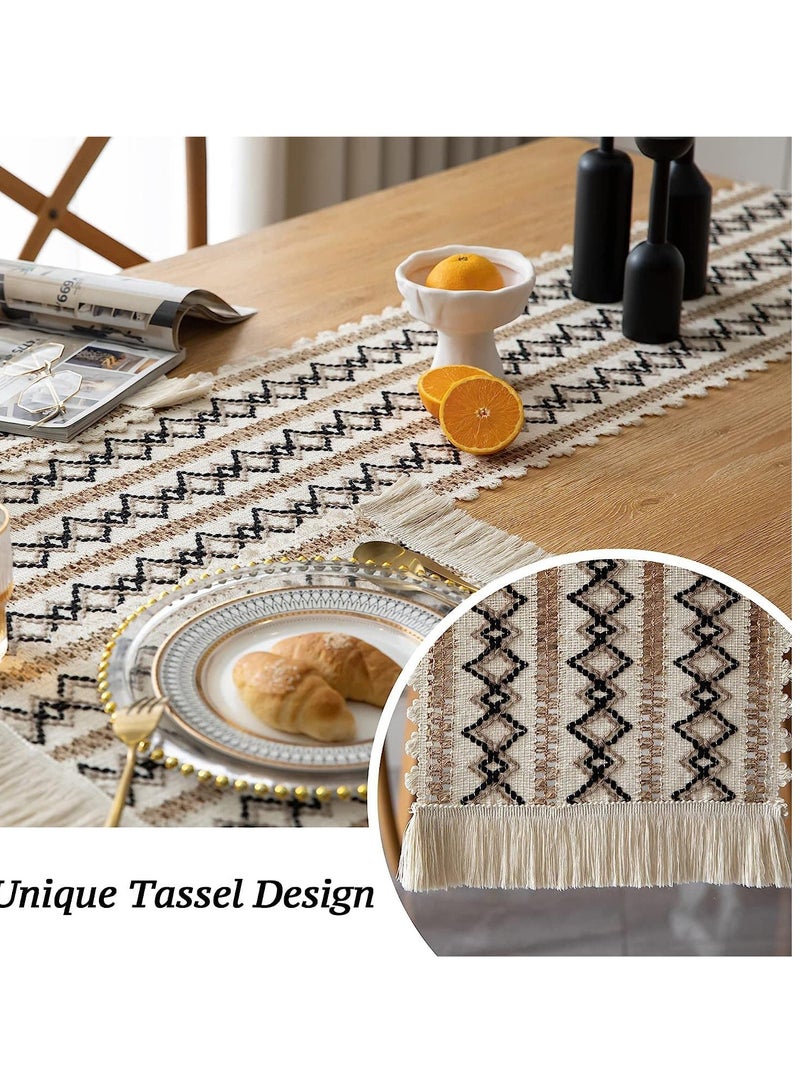 SYOSI Burlap Splicing Table Runners Boho Runner With Tassels Handmade Woven Fabric Decorative For Kitchen Dining Restaurant Hotel Wedding Cafe Party 30 X 180 Cm - Image 2