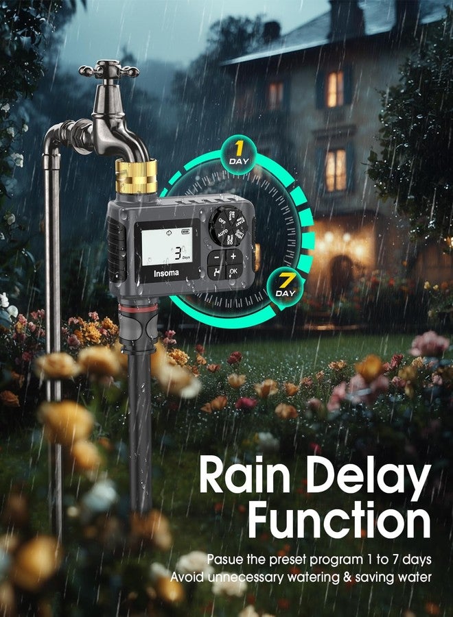 Insoma Water Timer with Brass Inlet & Outlet for Outdoor Garden Hose, Hose Timer with Rain Delay/Manual Mode, Automatic Drip Irrigation Controller System for Lawn Yard Garden Watering - Image 5