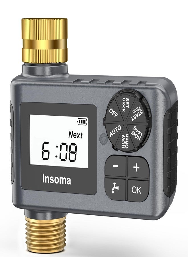 Insoma Water Timer with Brass Inlet & Outlet for Outdoor Garden Hose, Hose Timer with Rain Delay/Manual Mode, Automatic Drip Irrigation Controller System for Lawn Yard Garden Watering - Image 1