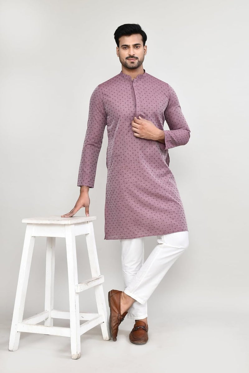 Polyfab Hathkargha Men's Art Silk Designer Printed Kurta with Mandarin Collar and Full Sleeves - Image 4