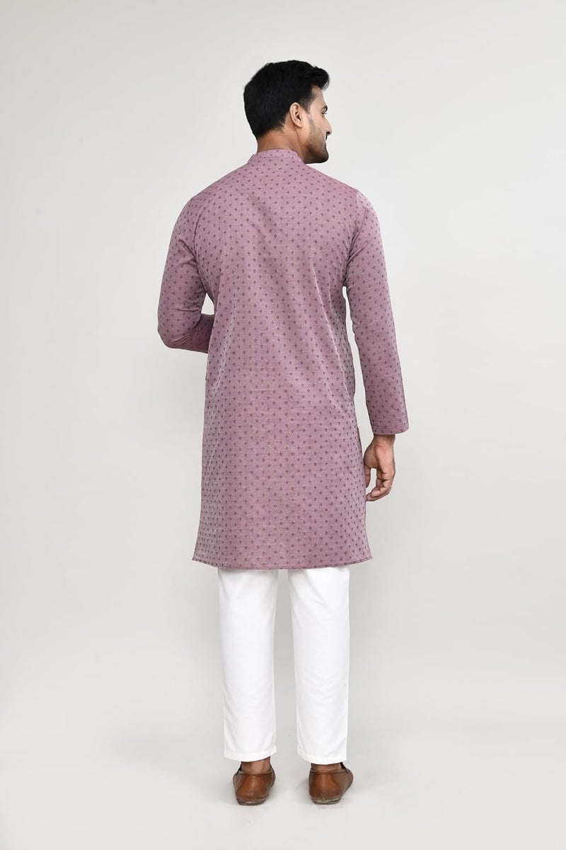 Polyfab Hathkargha Men's Art Silk Designer Printed Kurta with Mandarin Collar and Full Sleeves - Image 2