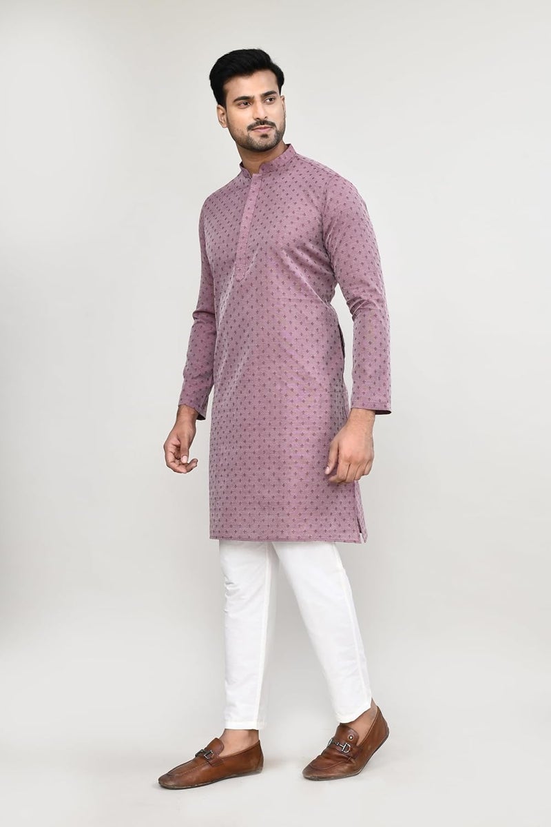 Polyfab Hathkargha Men's Art Silk Designer Printed Kurta with Mandarin Collar and Full Sleeves - Image 3