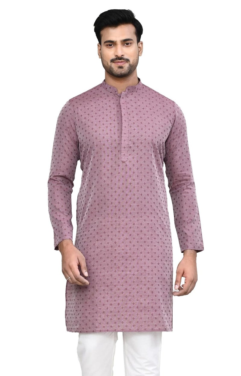 Polyfab Hathkargha Men's Art Silk Designer Printed Kurta with Mandarin Collar and Full Sleeves - Image 1