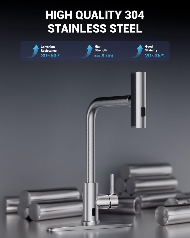 APPASO Touchless Kitchen Faucet with Pull Down Sprayer, Waterfall Motion Sensor Kitchen Sink Faucet Touchless, Brushed Nickel Stainless Steel Single Handle Hands-Free Sink Faucet - Image 5