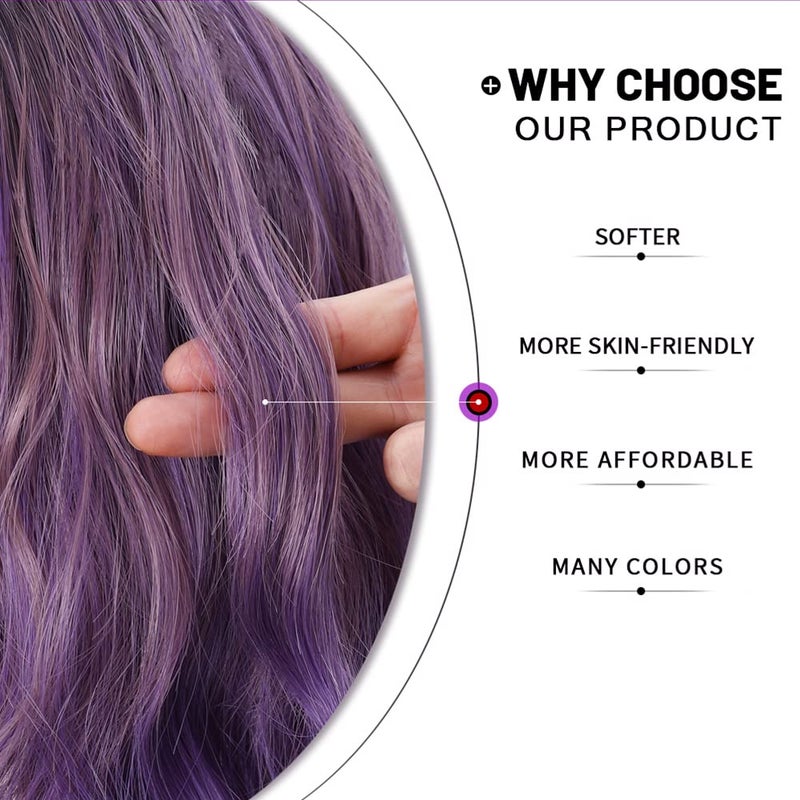 Esmee Short Wavy Ombre Purple Bob Wig with Bangs for Women Natural Synthetic Hair Ombre Wigs with Dark Roots Cosplay Party Use -14 Inches - Image 4