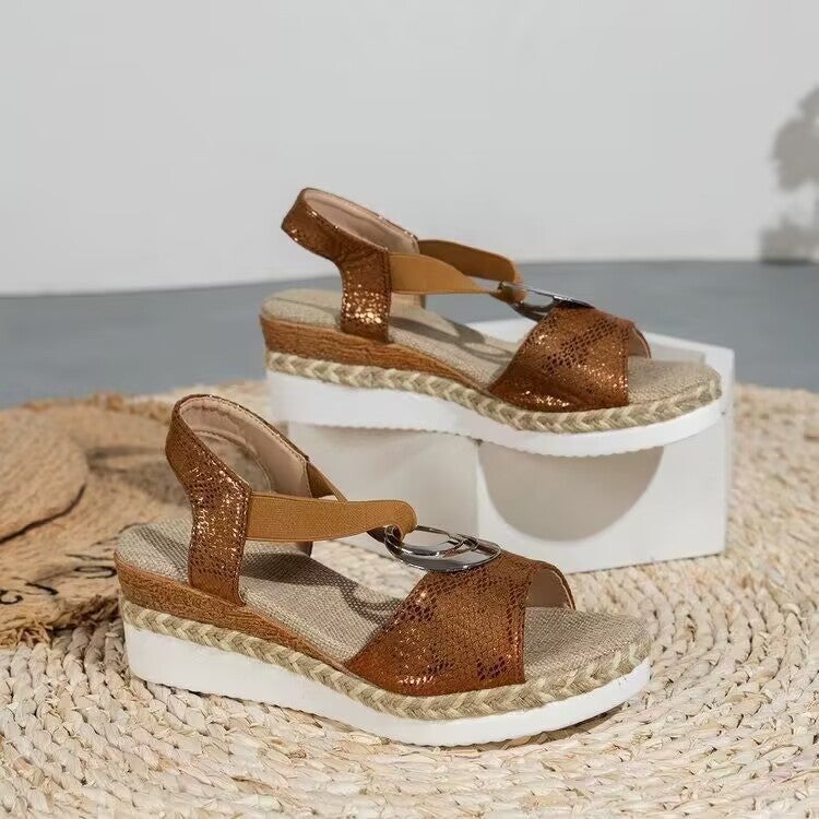 Hemp Rope New Bohemian Thick Sole Metal Buckle Leg Sandals Fish-Mouth Sandals For Summer - Image 3