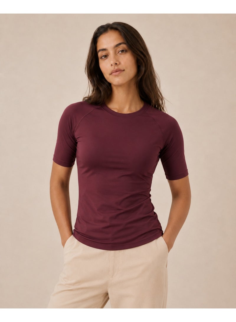 asBERYL Activewear Compression T-Shirt Raglan Sleeves Unisex Tee, Maroon Red - Image 1