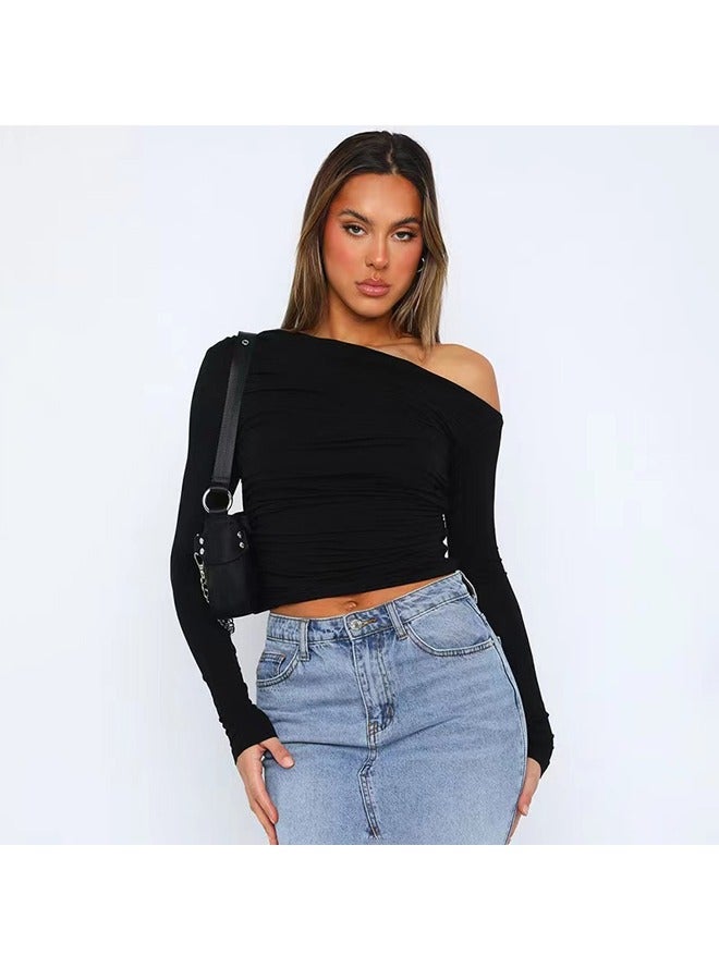 NIBEMINENT Oblique Shoulder Asymmetry Long Sleeve T-Shirt - Image 1