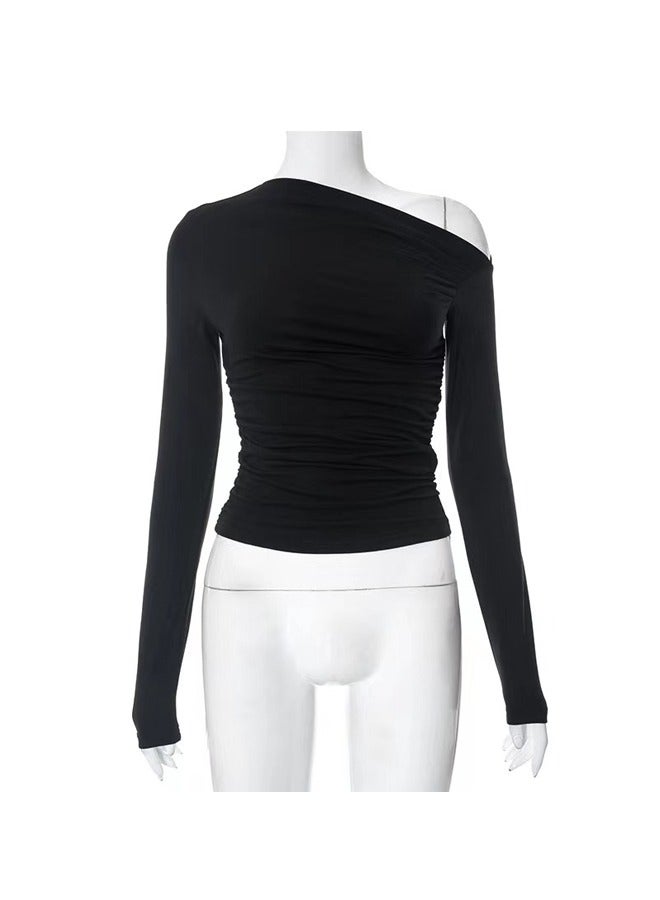 NIBEMINENT Oblique Shoulder Asymmetry Long Sleeve T-Shirt - Image 3
