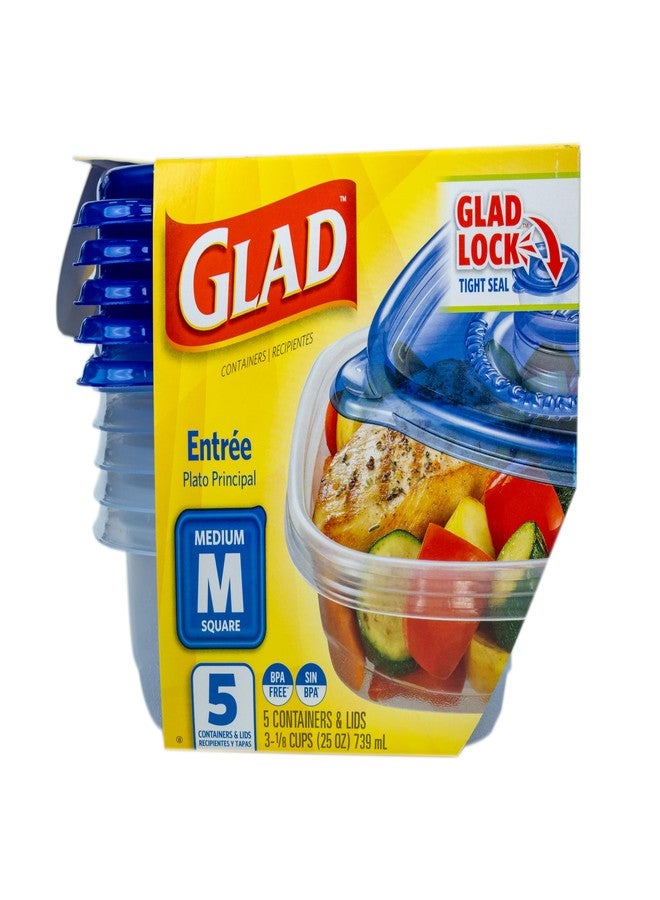 غلاد حاويات تخزين طعام GladWare Entrée، مربعة متوسطة الحجم - حاوية وجبات تتسع لما يصل إلى 25 أونصة من الطعام - إغلاق محكم، 5 قطع - عبوة من قطعتين - Image 2