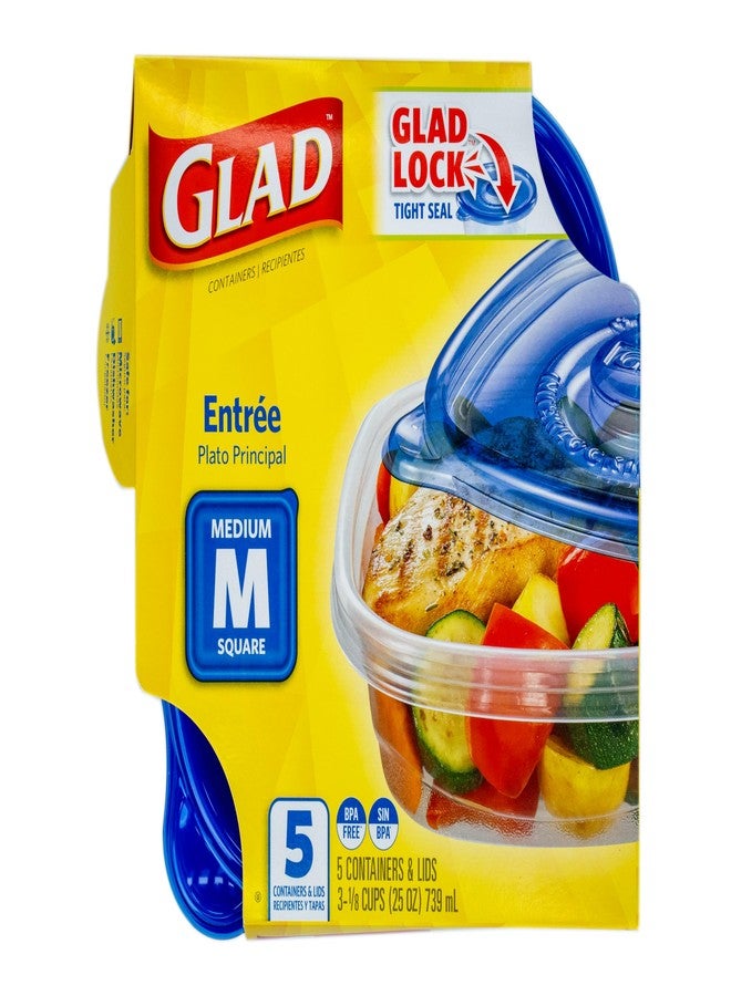 غلاد حاويات تخزين طعام GladWare Entrée، مربعة متوسطة الحجم - حاوية وجبات تتسع لما يصل إلى 25 أونصة من الطعام - إغلاق محكم، 5 قطع - عبوة من قطعتين - Image 3