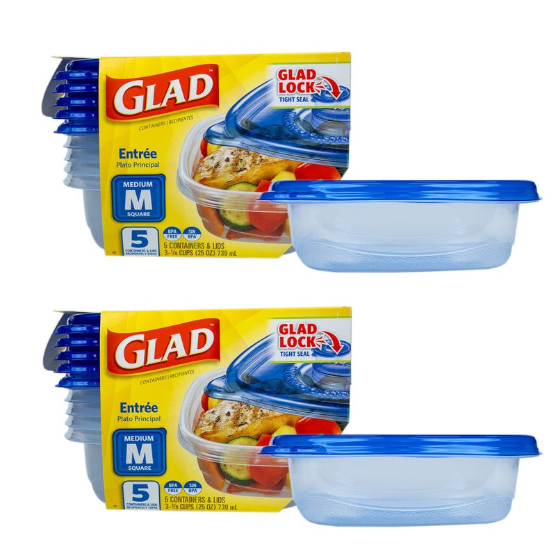 غلاد حاويات تخزين طعام GladWare Entrée، مربعة متوسطة الحجم - حاوية وجبات تتسع لما يصل إلى 25 أونصة من الطعام - إغلاق محكم، 5 قطع - عبوة من قطعتين - Image 1