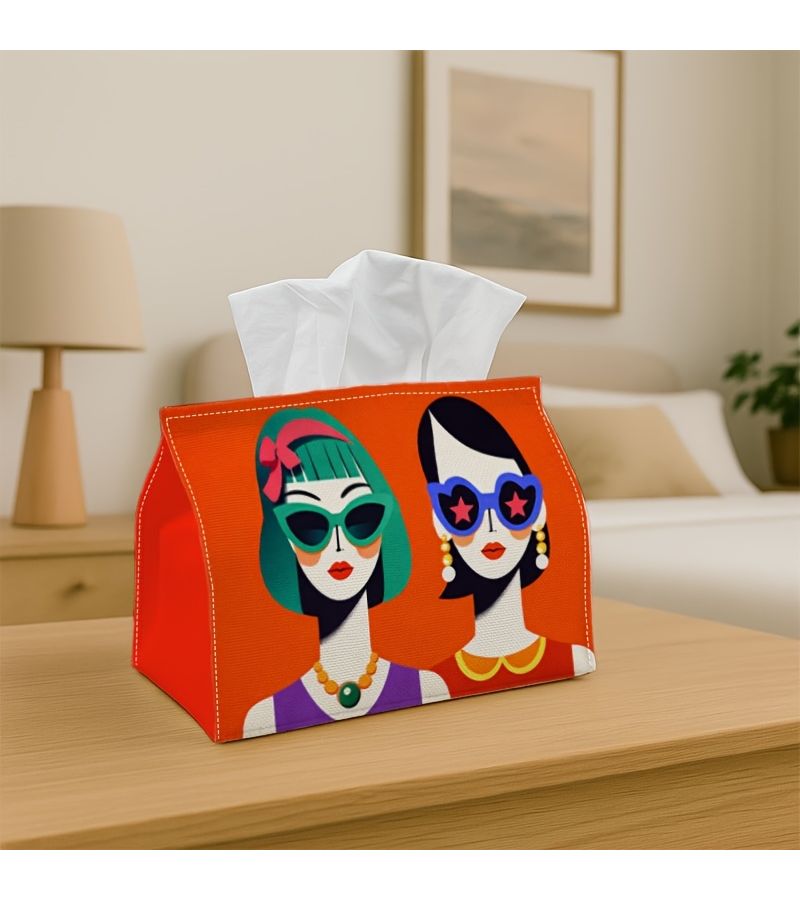 Pop Art Modern Tissue Box Holder Colorblock Portrait Polyester 4.3x5.1x7in Home Kitchen Decor - Image 1
