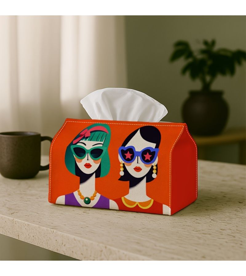 Pop Art Modern Tissue Box Holder Colorblock Portrait Polyester 4.3x5.1x7in Home Kitchen Decor - Image 2