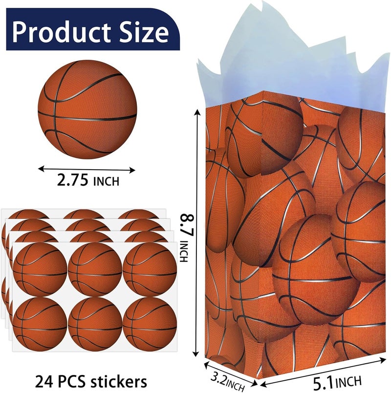 Outego Basketball Party Favor Bags – 24 Pcs Basketball Gift Bags with 5 Designs, Paper Goodie Bags for Sports Theme Birthday Party Decorations and Supplies - Image 3