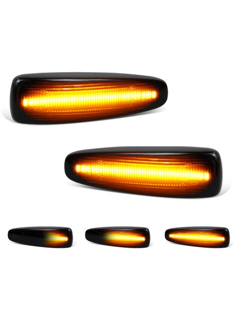 HERCOO Sequential Blink Amber LED Side Marker Light Assembly Compatible with Mitsubishi Lancer Outlander 2008-2013 Turn Signal Lamp Smoked Lens, Pack of 2