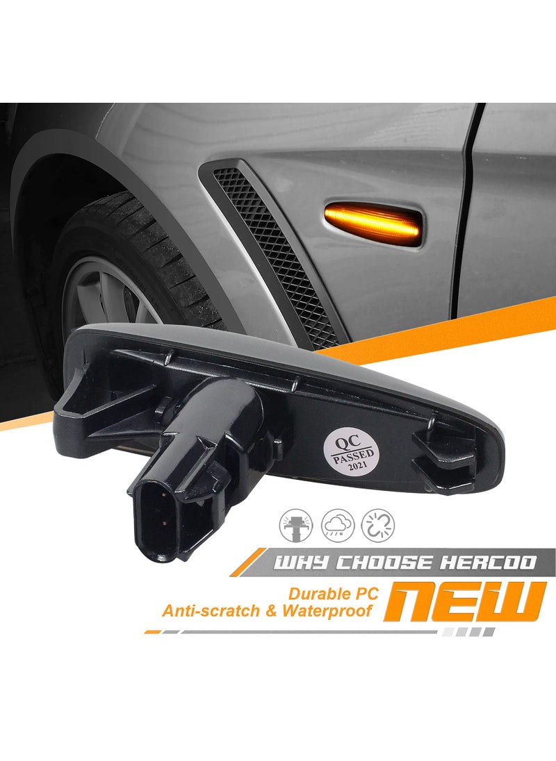 HERCOO Sequential Blink Amber LED Side Marker Light Assembly Compatible with Mitsubishi Lancer Outlander 2008-2013 Turn Signal Lamp Smoked Lens, Pack of 2