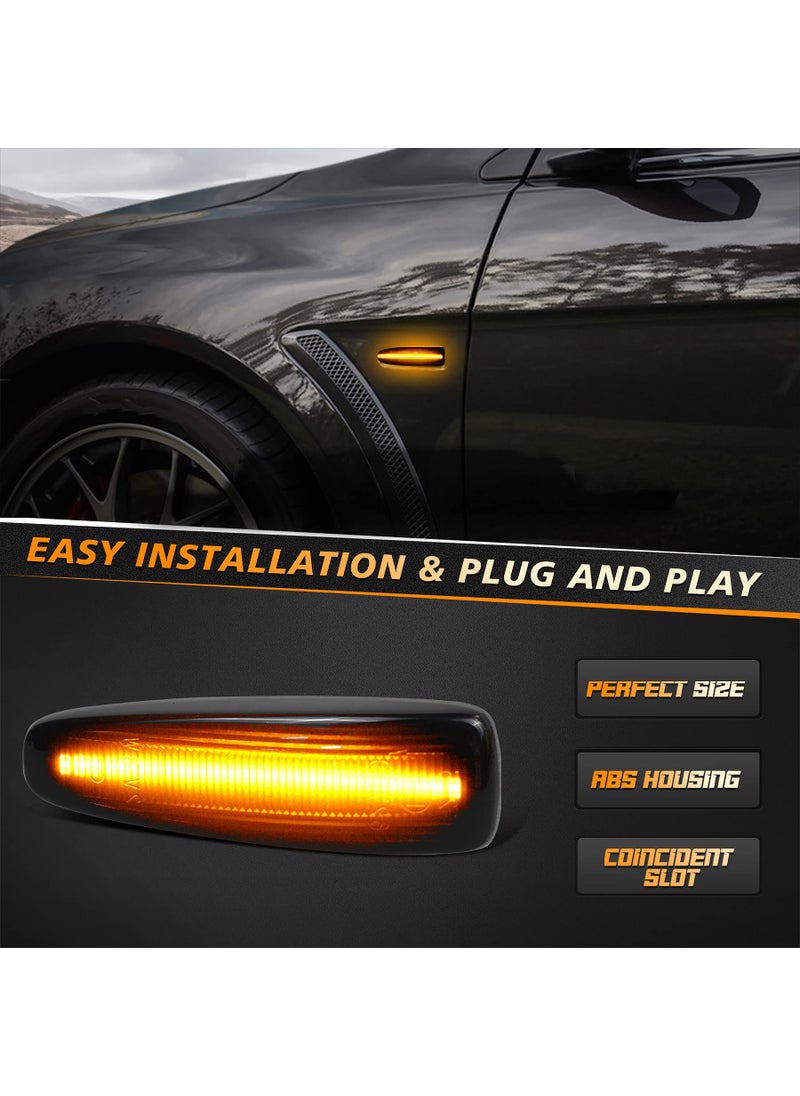 HERCOO Sequential Blink Amber LED Side Marker Light Assembly Compatible with Mitsubishi Lancer Outlander 2008-2013 Turn Signal Lamp Smoked Lens, Pack of 2