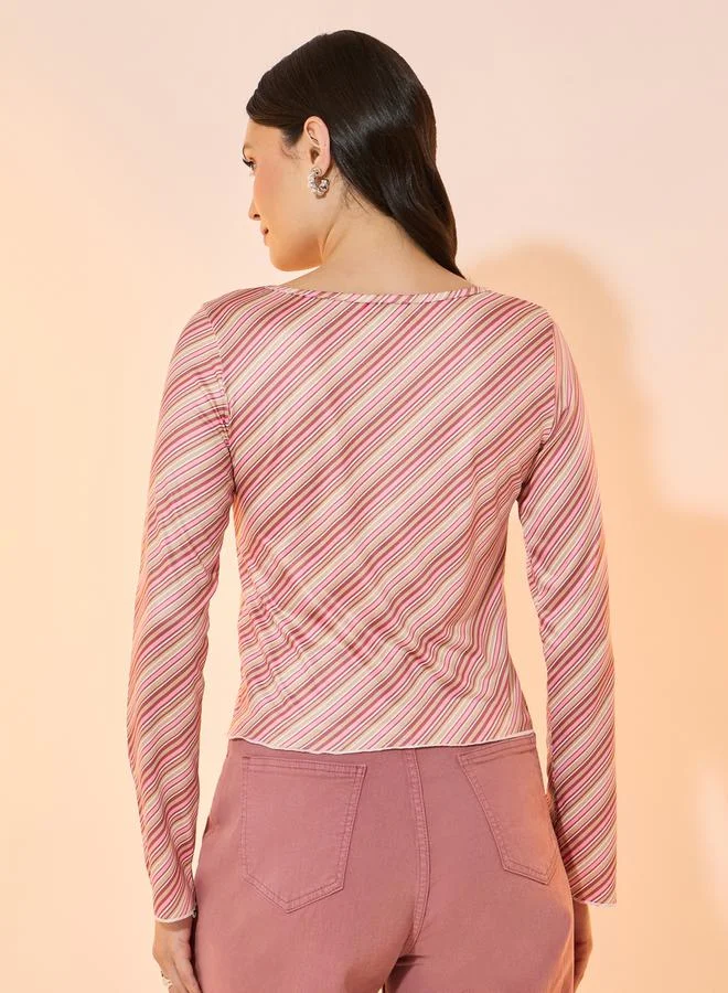 Take Two Striped Round Neck Long Sleeve Knit Top