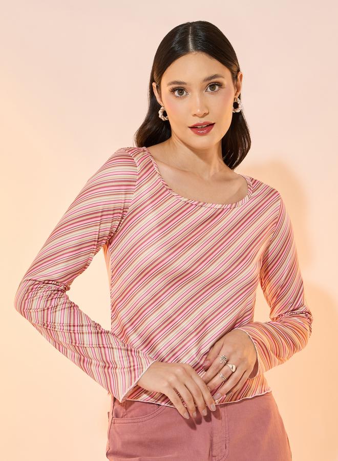 Take Two Striped Round Neck Long Sleeve Knit Top - Image 1