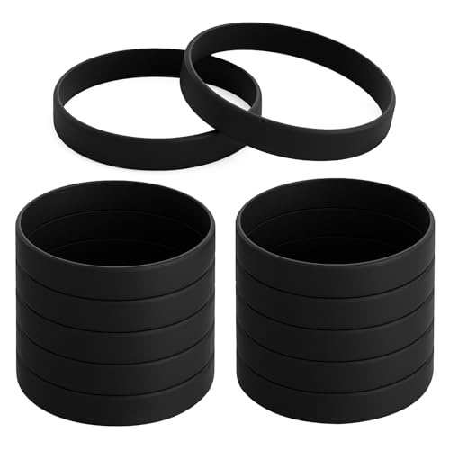 GOGO 12 PCS Adult Rubber Bracelets, Silicone Wristbands, Party Accessories - Black - Image 1