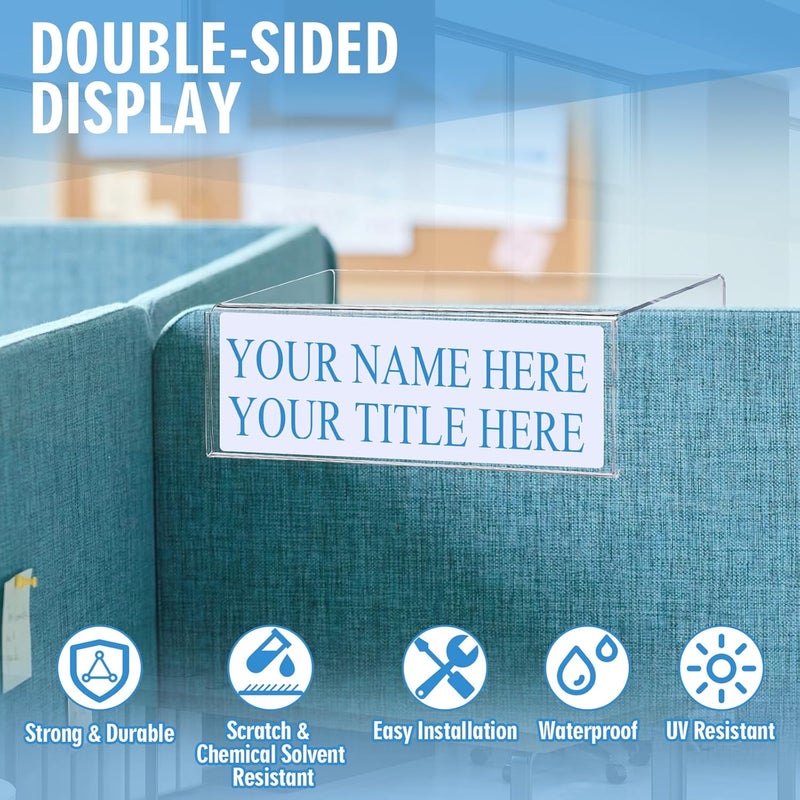 Kathfly 4 Pcs Single-Sided Acrylic Cubicle Name Plate Holders Clear Plastic Name Plate Holder for Office Home Classroom Library 8.5 x 2.5 x 3 Inch - Image 5