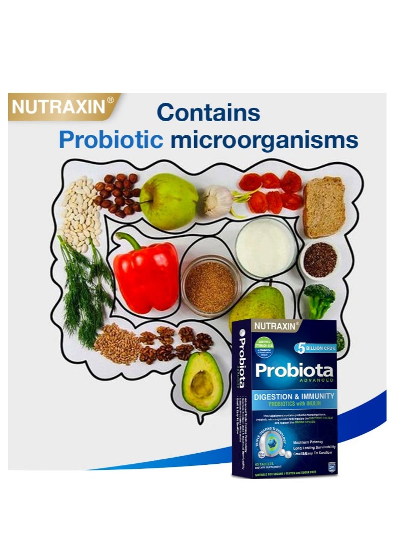 NUTRAXIN - Nutraxin Probiota Advanced 5 Billion Probiotics with Inulin for Digestion and Immunity  60 Tablets - Image 1