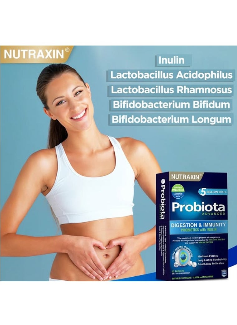 NUTRAXIN - Nutraxin Probiota Advanced 5 Billion Probiotics with Inulin for Digestion and Immunity  60 Tablets - Image 1