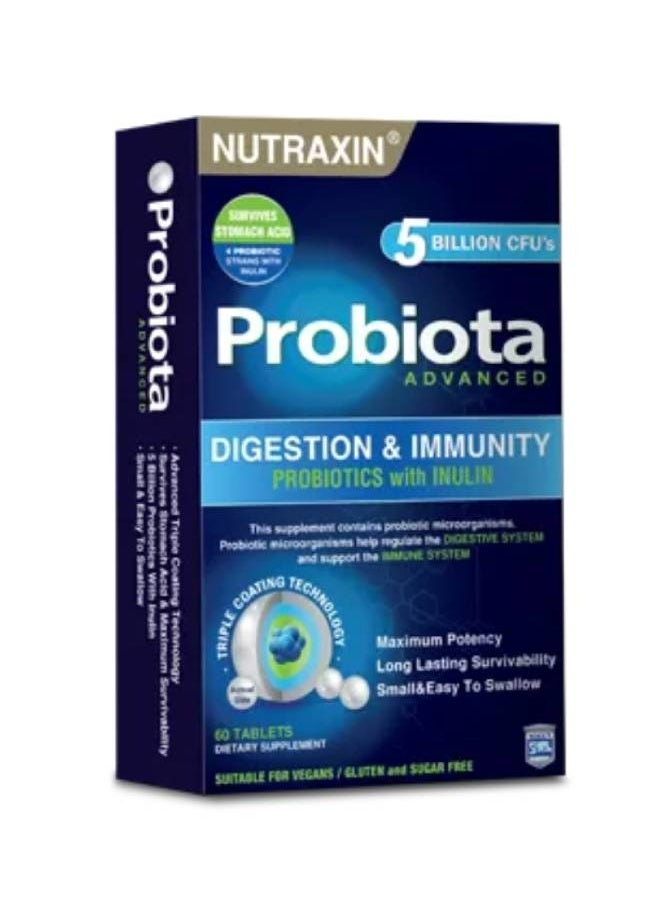 NUTRAXIN - Nutraxin Probiota Advanced 5 Billion Probiotics with Inulin for Digestion and Immunity  60 Tablets - Image 1