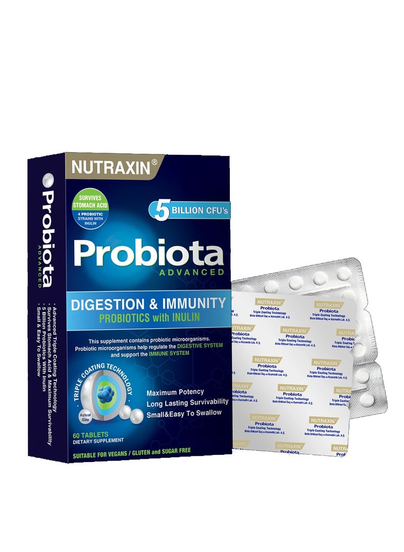 Nutraxin Probiota Advanced 5 Billion Probiotics with Inulin for Digestion and Immunity, 60 Tablets - Image 1
