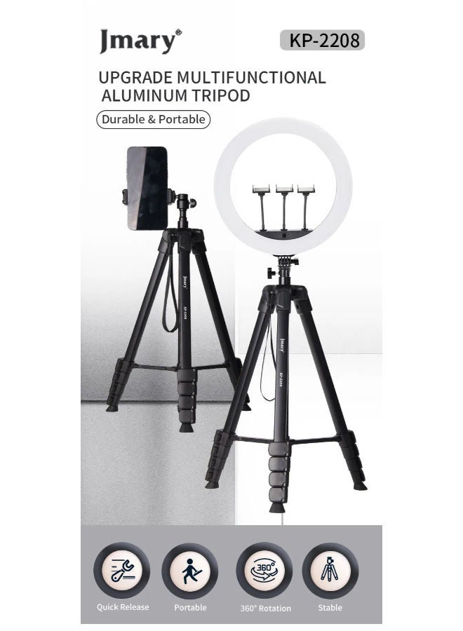 Jmary Aluminum Extendable Tripod Stand With Phone Holder Compatible for all Cameras Cell Phones Projector Webcam Spotting Scopes portable Tripod for Photography and Video Recording (KP-2208) - Image 1