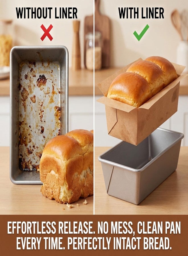 YARNOW 100 Pcs Loaf Pan Liners Parchment Paper, Nonstick Disposable Baking Inserts for 9x5 Pan, Unbleached Bread Mold Sheets for Cake Meatloaf Pastry, Greaseproof Light Brown - Image 2