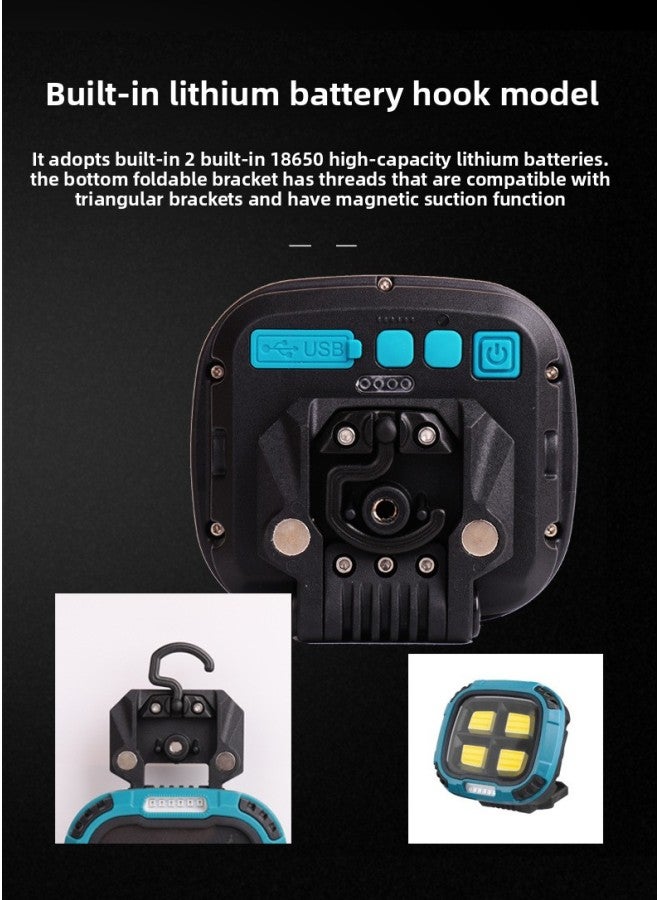 COB Work Lamp Multi-functional Strong Magnetic Inspection Lamp Outdoor Camping Emergency Portable Rechargeable Waterproof Projection Lamp-Color:W894-3 (built-in Lithium Battery Hook) Blue  - Image 1