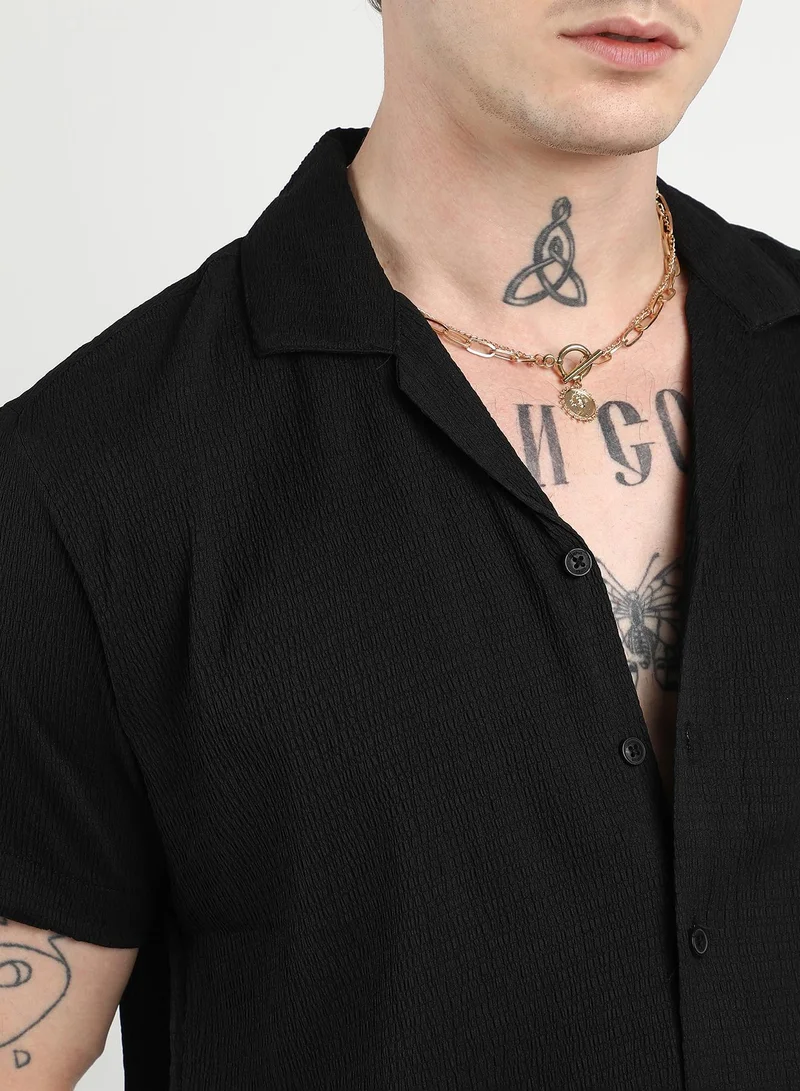 Campus Sutra  Men's Onyx Black Creased Shirt for Men | Best Price UAE