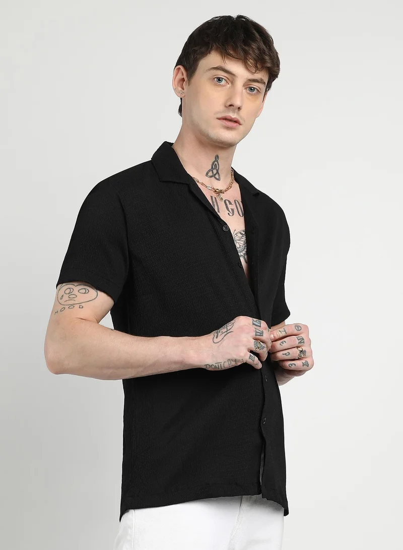 Campus Sutra  Men's Onyx Black Creased Shirt for Men | Best Price UAE