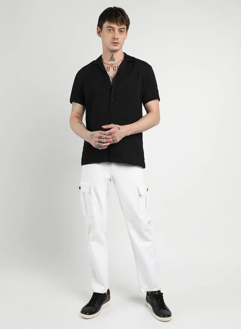 Campus Sutra  Men's Onyx Black Creased Shirt for Men | Best Price UAE