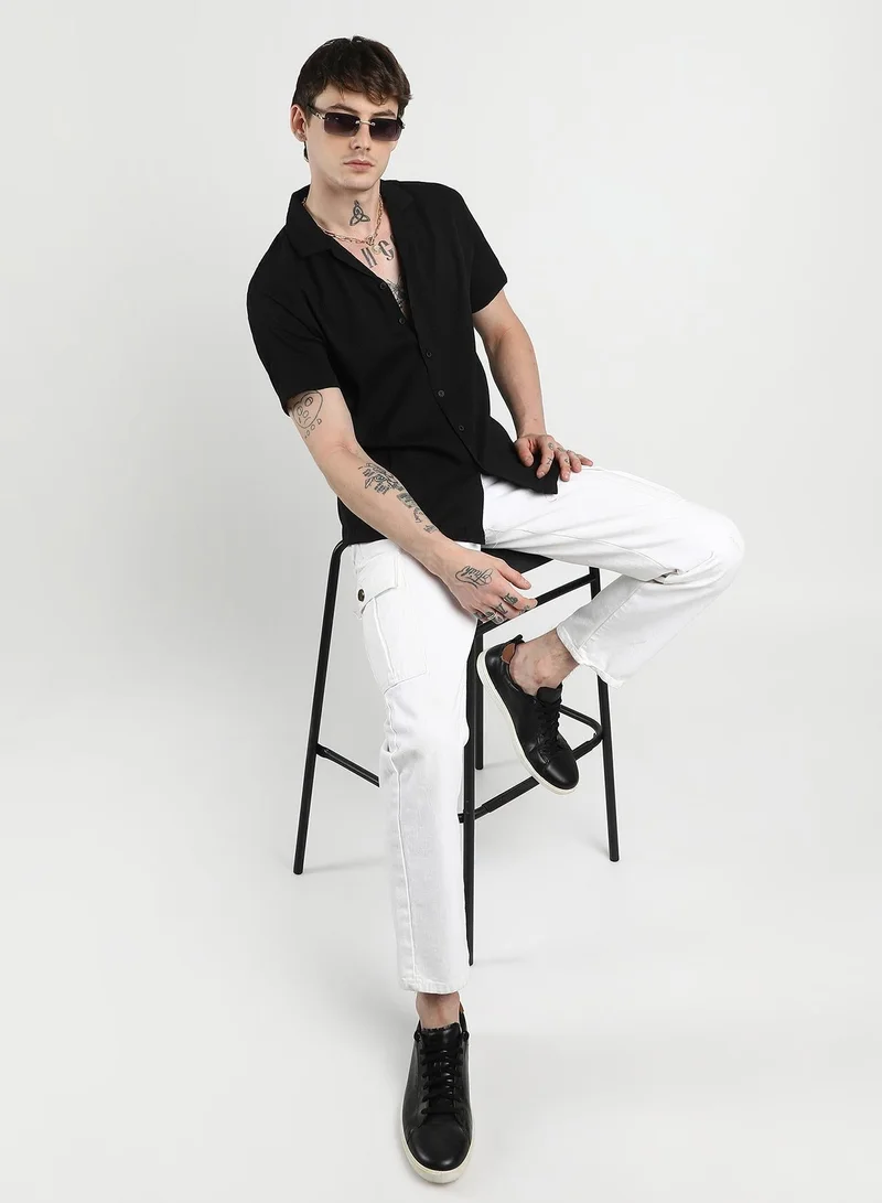 Campus Sutra  Men's Onyx Black Creased Shirt for Men | Best Price UAE