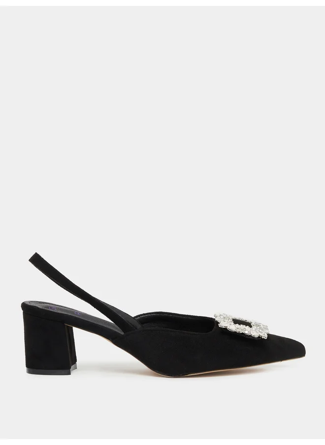 سنيك ايه بيك Sneak-a-Peek Rhinestone Buckle Detail Block Heel Slingback Shoes