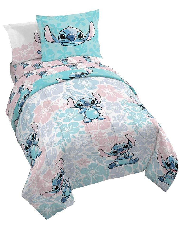 Jay Franco Disney Lilo & Stitch Twin Comforter Set - 5 Piece Bedding Includes Sheet Set & Pillow Covers - Super Soft Kids Floral Bedding - Image 1