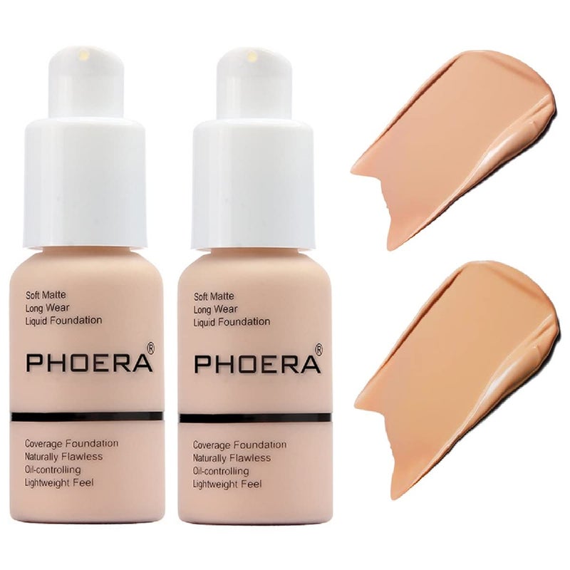 nvyue 2 Pack PHOERA Foundation,Matte Oil Control Concealer Cream,PHOERA Long Lasting Waterproof Matte Liquid Foundation for Women Girls (103 Warm Peach +104 Buff Beige) - Image 1