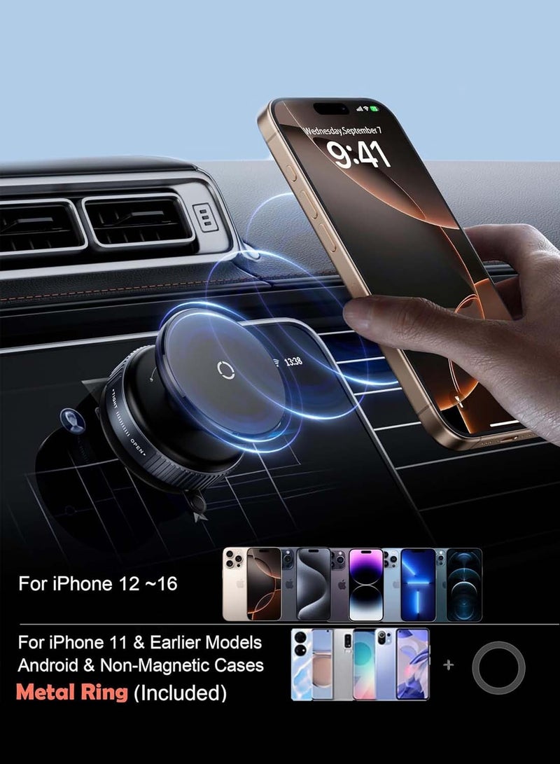 دبليو تيك حامل مغناطيسي شفط فراغ K009 حامل هاتف مع دوران 360 درجة ، حاملات هاتف شفط مغناطيسي غير يدوي للسيارة - أسود - Image 4