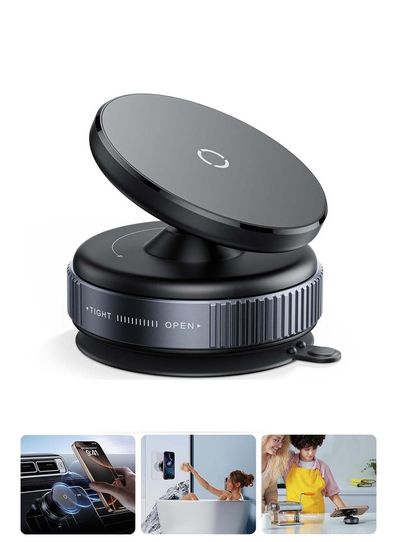 دبليو تيك حامل مغناطيسي شفط فراغ K009 حامل هاتف مع دوران 360 درجة ، حاملات هاتف شفط مغناطيسي غير يدوي للسيارة - أسود - Image 1