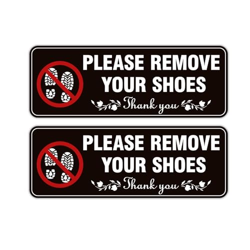 LUHIMO 2PCS Please Remove Your Shoes Sign, Self-Adhesive Durable No Shoes Sticker for House, Take Your Shoes Off Sign, Leave Shoes for Front Door, Home, Offices（9.2" x 3.3"） - Image 1