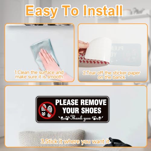 LUHIMO 2PCS Please Remove Your Shoes Sign, Self-Adhesive Durable No Shoes Sticker for House, Take Your Shoes Off Sign, Leave Shoes for Front Door, Home, Offices（9.2" x 3.3"） - Image 3