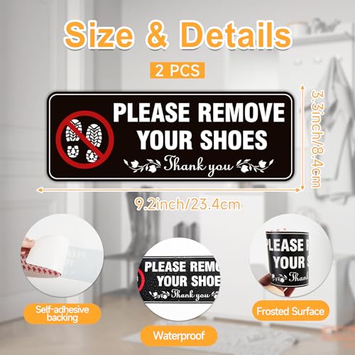 LUHIMO 2PCS Please Remove Your Shoes Sign, Self-Adhesive Durable No Shoes Sticker for House, Take Your Shoes Off Sign, Leave Shoes for Front Door, Home, Offices（9.2" x 3.3"） - Image 2