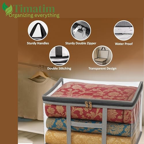Timatim Transparent Plastic Clothes Cover Organiser for Wardrobe PVC Storage Bag for Saree, Shirts, Clothes, Lehenga Blankets Bedsheets Garment Protector Cover (Pack 2 pcs., Medium (45x33x18 cms)) - Image 5