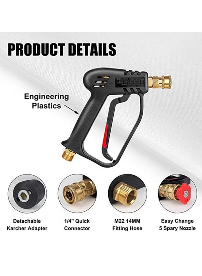 بكومور مسدس غسيل ضغط عالي 4000 PSI M22 (14 مم) مع خرطوم كيرشر موصل سريع و5 فوهات رش (0°/15°/25°/40°/65°) – مناسب لغسيل السيارات وفوم كانون - Image 5