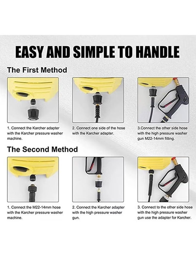 بكومور مسدس غسيل ضغط عالي 4000 PSI M22 (14 مم) مع خرطوم كيرشر موصل سريع و5 فوهات رش (0°/15°/25°/40°/65°) – مناسب لغسيل السيارات وفوم كانون - Image 4